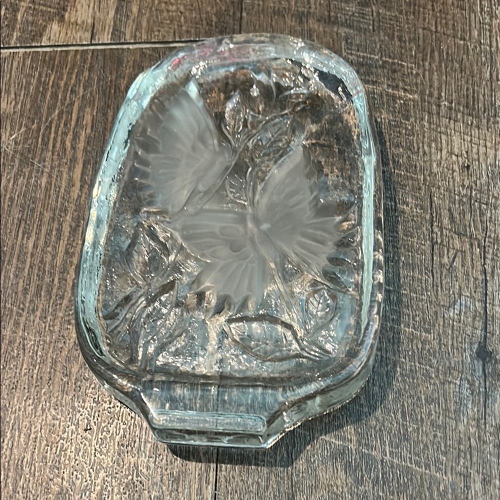 L.E. Smith Crystal Butterfly & Rose Decorative‎ Glass Etched Paperweight